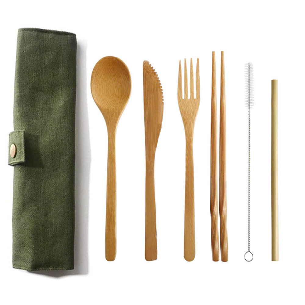 Bamboo Cutlery Travel - Conjunto de talheres de bambu reutilizáveis,