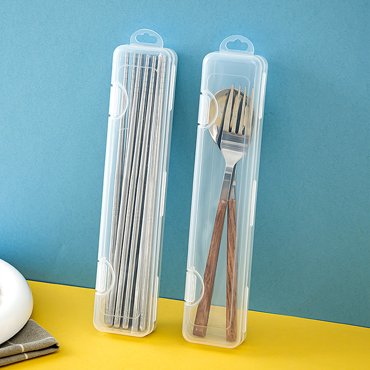 Bamboo Cutlery Travel - Caixa de talheres transparente portátil caixa