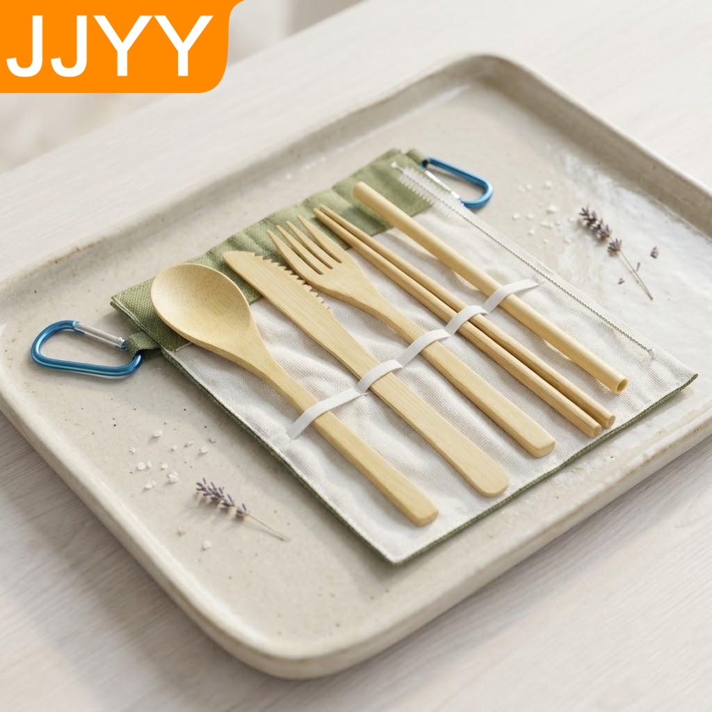 Bamboo Cutlery Travel - Conjunto de Talheres de Bambu Reutilizáveis