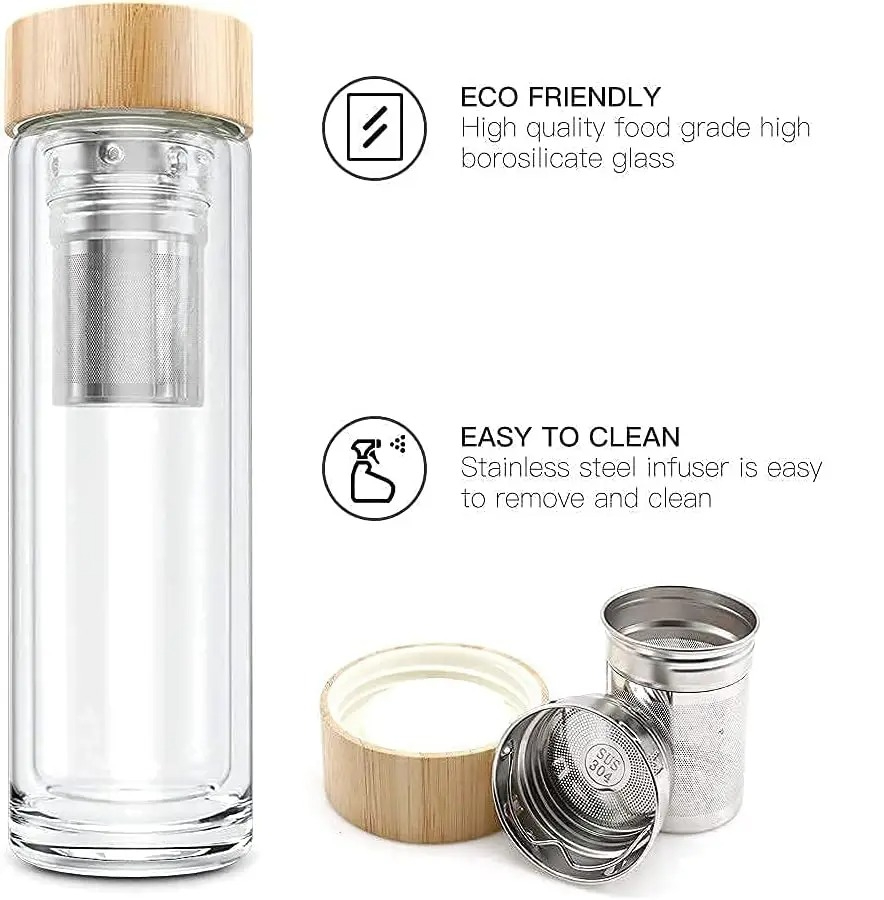 Copo de Chá de Vidro Duplo com - Bamboo Cutlery Travel avaliação e preço